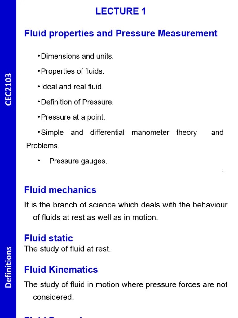 Lecture 1 Fluid Mechanics | PDF