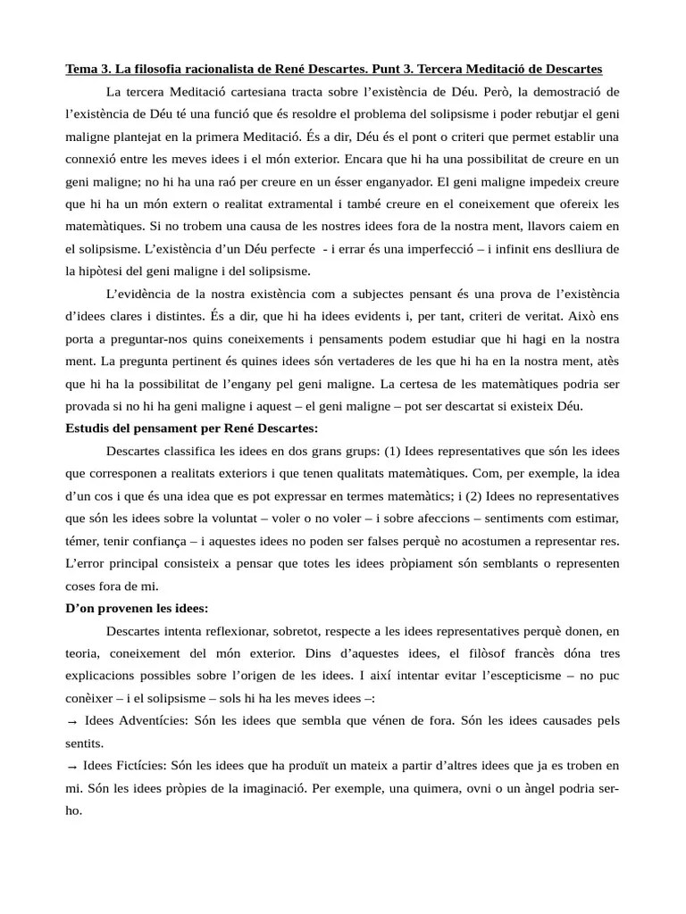 Tema 3 La Filosofia De Descartes Punt 3 3a Meditacio | PDF
