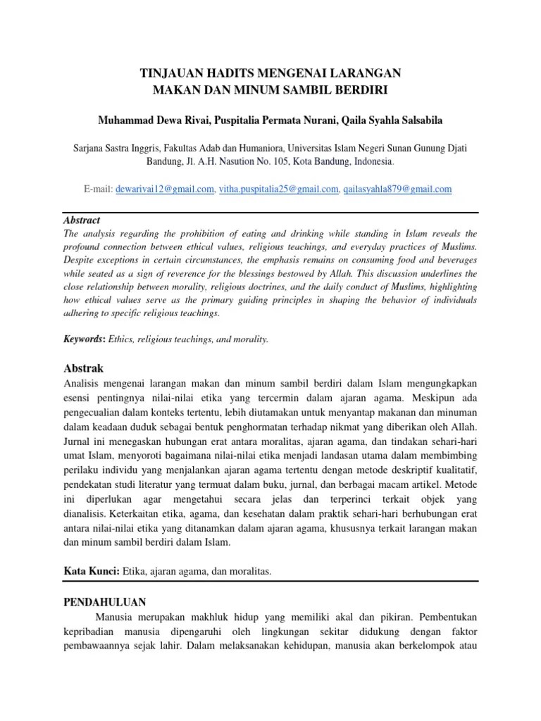 Tinjauan Hadits Mengenai Larangan Makan Dan Minum Sambil Berdiri | PDF