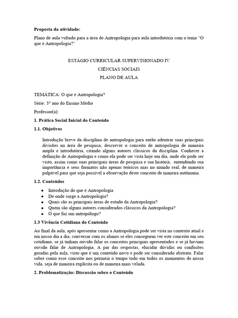 Plano De Aula - O Que É Antropologia? | PDF | Antropologia | Sociologia