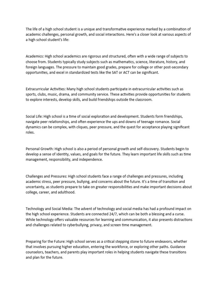 The Life Of A High School Student Is A Unique And Transformative ...