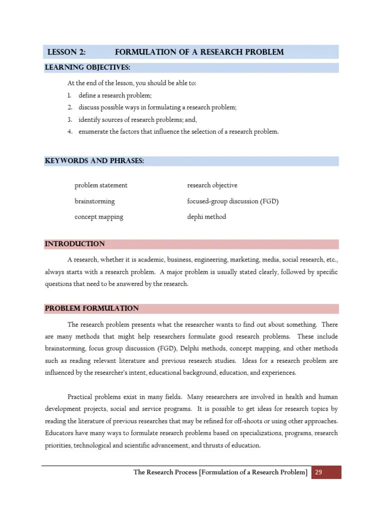 Module 1 - LESSON2 - Formulation Of A Reseach Problem | PDF | Learning ...