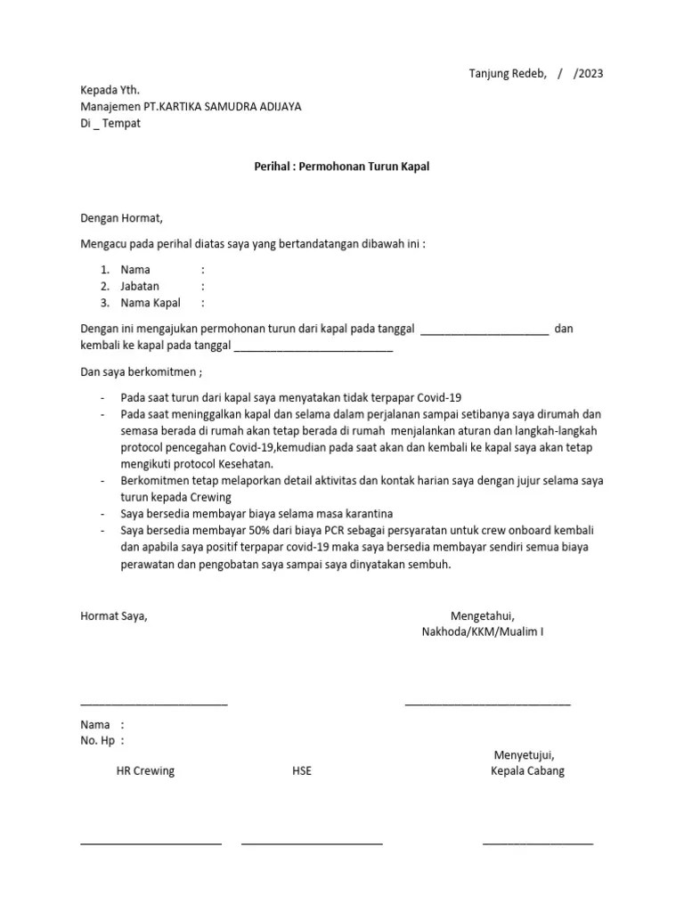 Surat Permohonan Turun Kapal | PDF