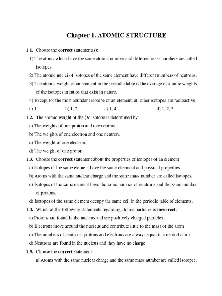 Chapter 1 Atomic Structure Exercises | PDF