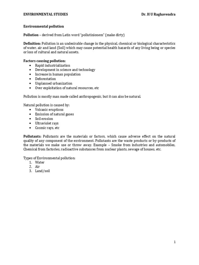 Unit-4 Environmental Pollution Notes, MCQ & Questions | PDF | Waste | Particulates
