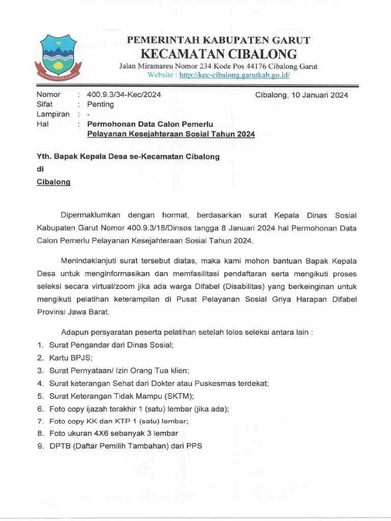 Surat Pemberitahuan Kegiatan Pelatihan Difabel | PDF