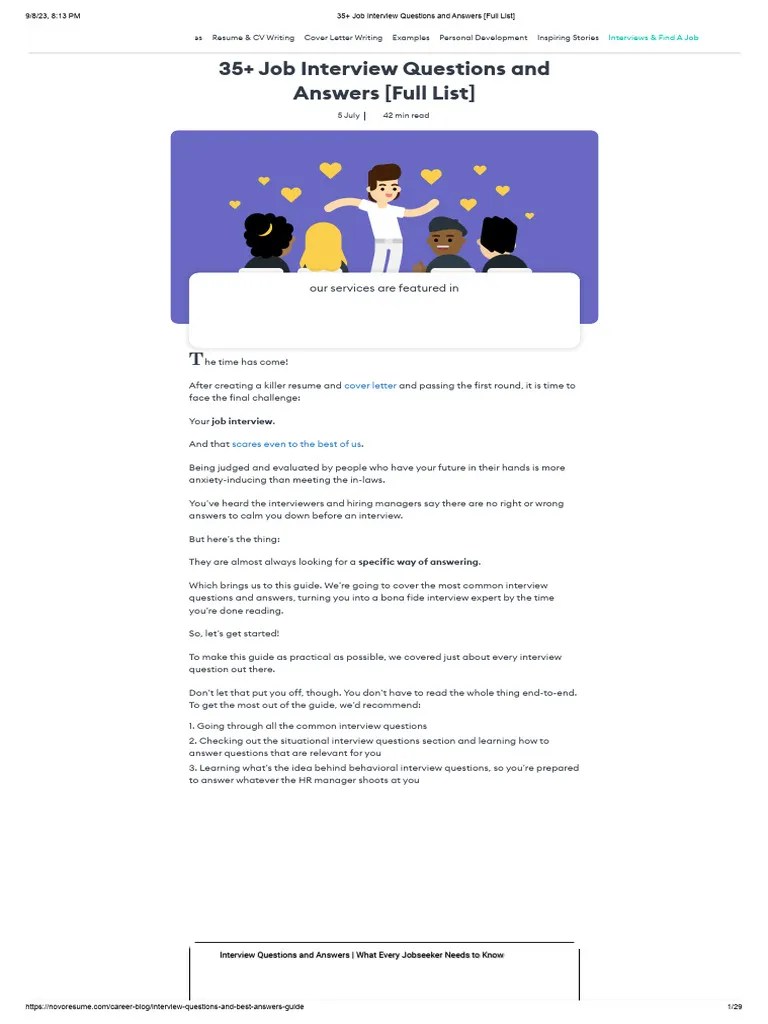 35+ Job Interview Questions And Answers (Full List) | PDF | Career ...