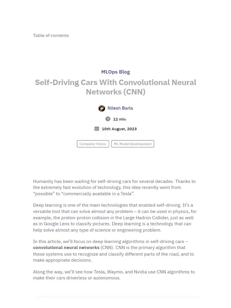 Unit 4 Self-Driving Cars With Convolutional Neural Networks (CNN) | PDF | Lidar | Cognition