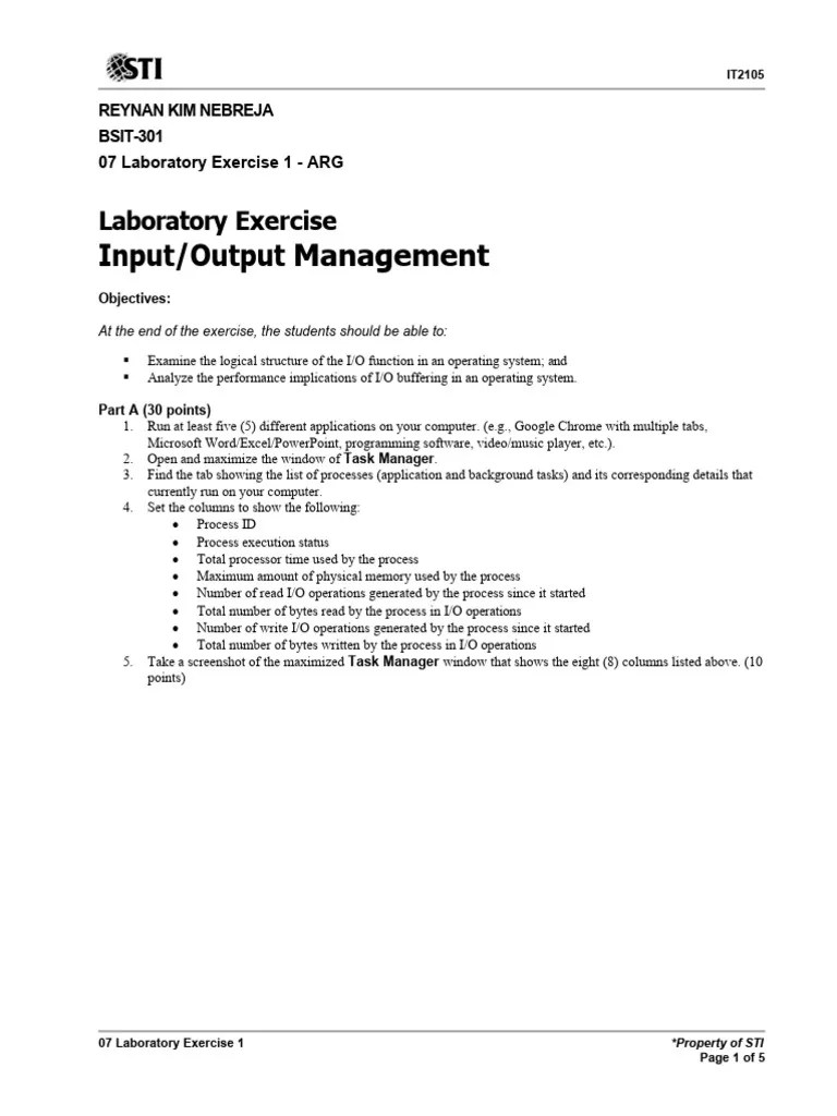 07 Laboratory Exercise 1 | PDF | Input/Output | Device Driver