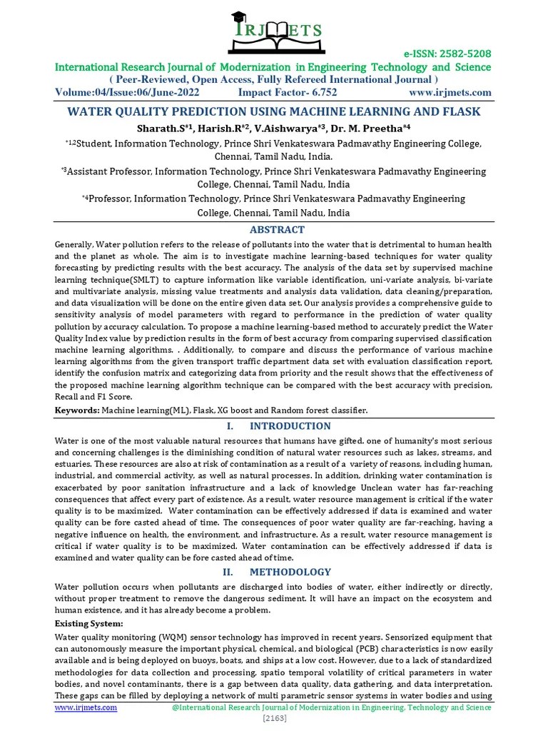 Water Quality Prediction Using Machine Learning And Flask | PDF