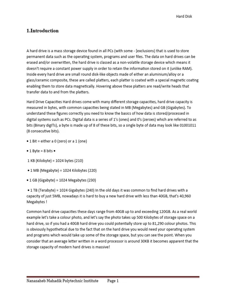 Project Hard Disk | PDF | Hard Disk Drive | Computer Data Storage