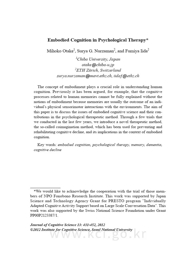 Embodied Cognition In Psychological Therapy | PDF | Embodied Cognition ...