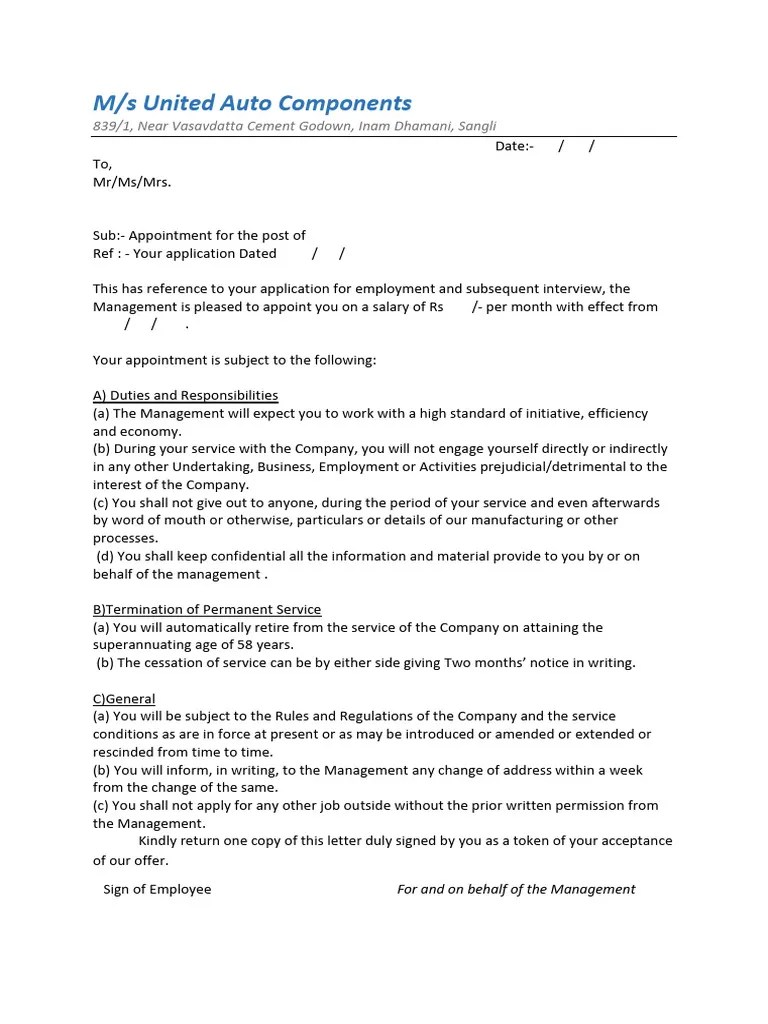 Appointment Letter Format | PDF