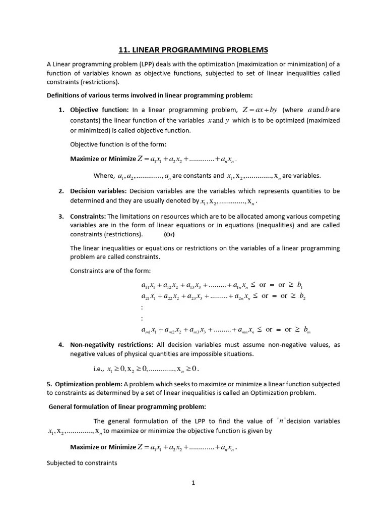 LPP Notes And Problems | PDF | Linear Programming | Mathematical Analysis