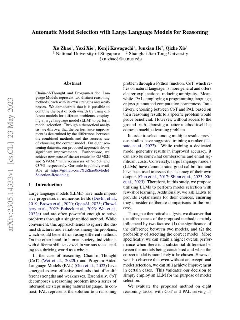 Automatic Model Selection With Large Language Models For Reasoning ...