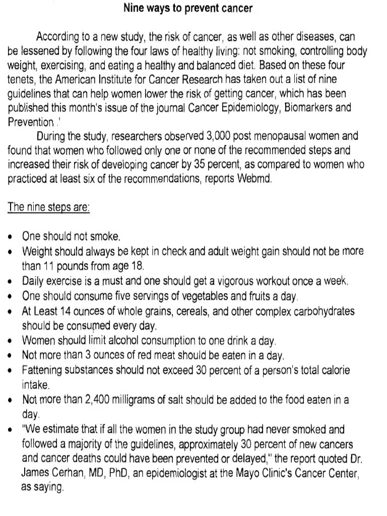 9 Ways To Prevent Cancer | PDF