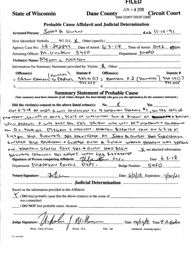 John Arthur Owen III PROBABLE CAUSE AFFIDAVIT, DOMESTIC ABUSE ...