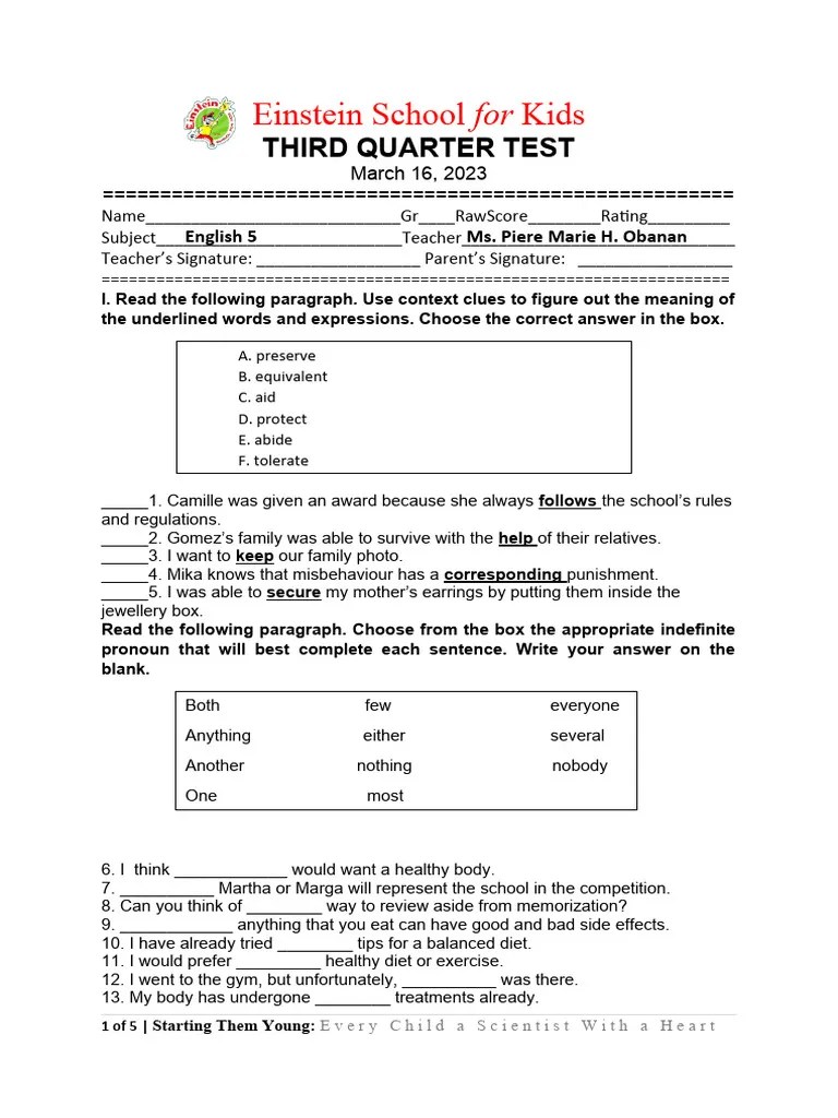 Grade 5 Language Power Test Pdf Grammatical Number Verb - Desktop City Arts for Desktop