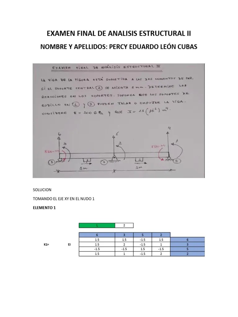 Examen Final De Analisis Estructural Ii - Pfa | PDF | Numerical ...