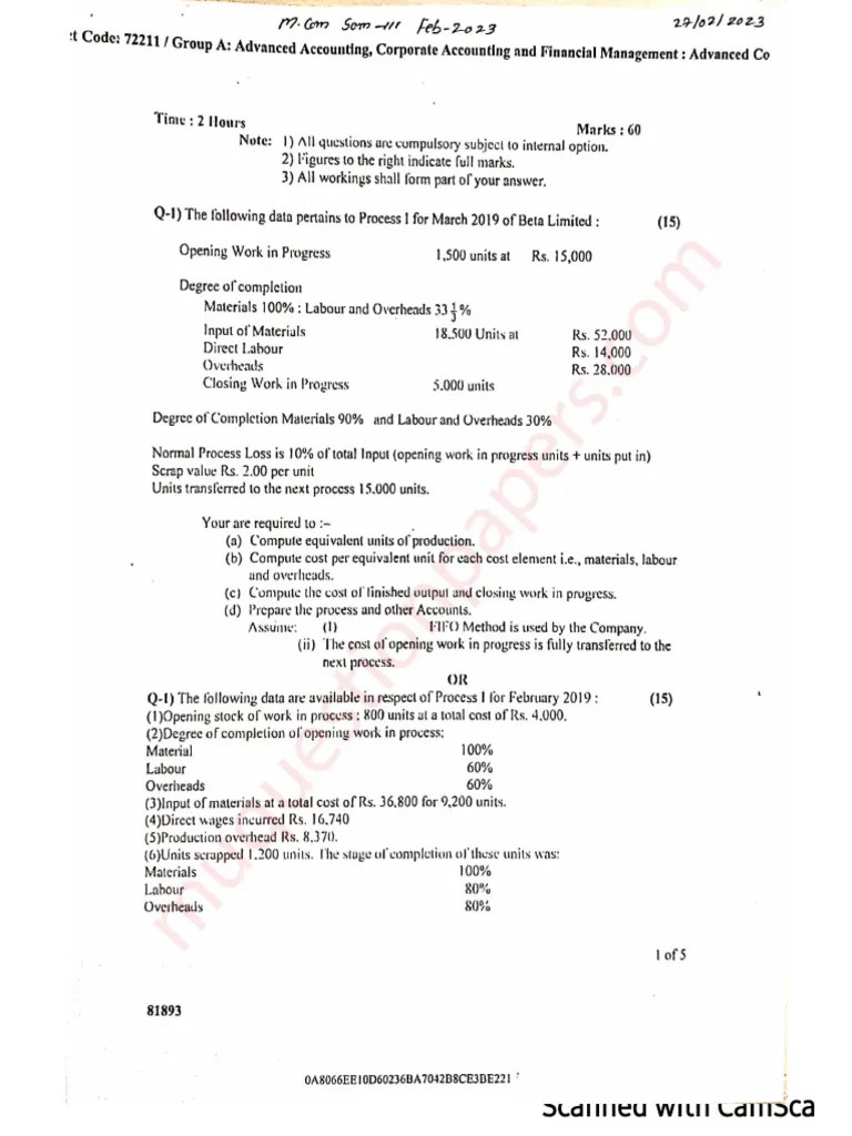 Commerce Mcom Master Of Commerce Semester 3 2022 December Advanced Cost ...