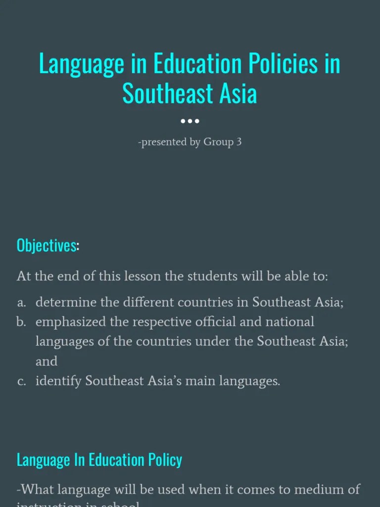 Language In Education Policies In Southeast Asia | PDF | Southeast Asia ...