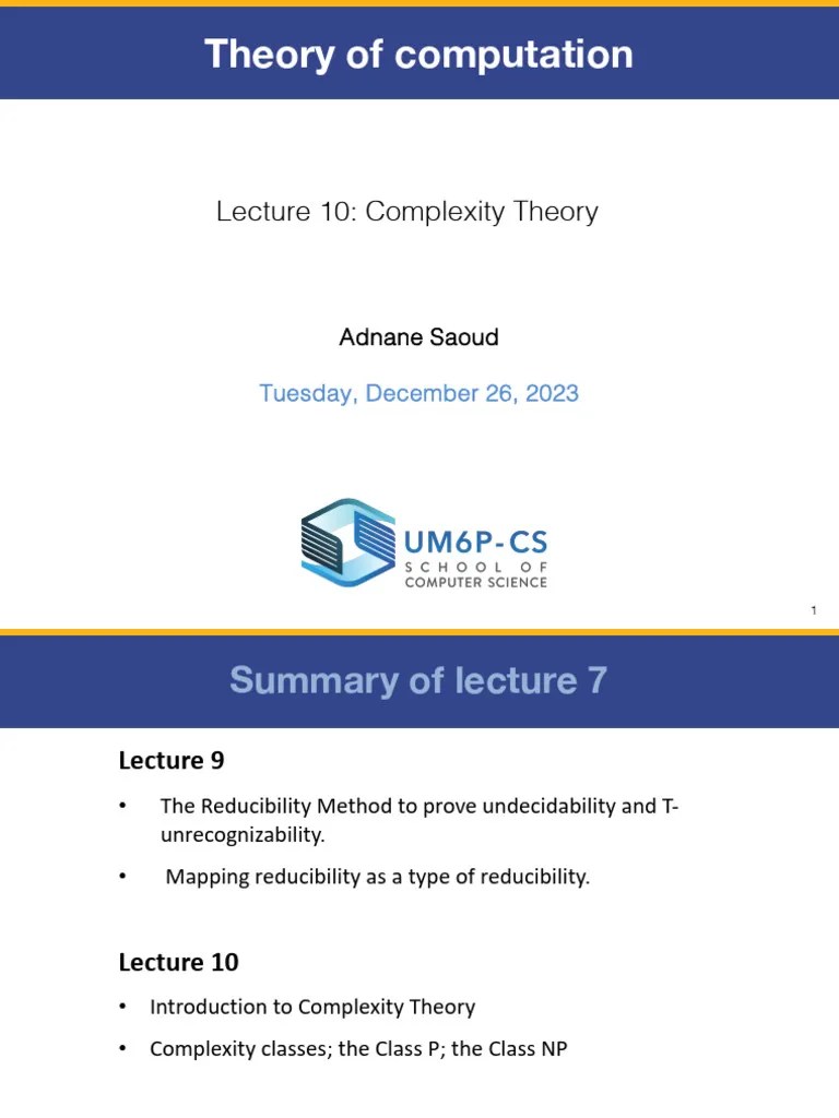 Lecture 10 | PDF | Computational Complexity Theory | Time Complexity