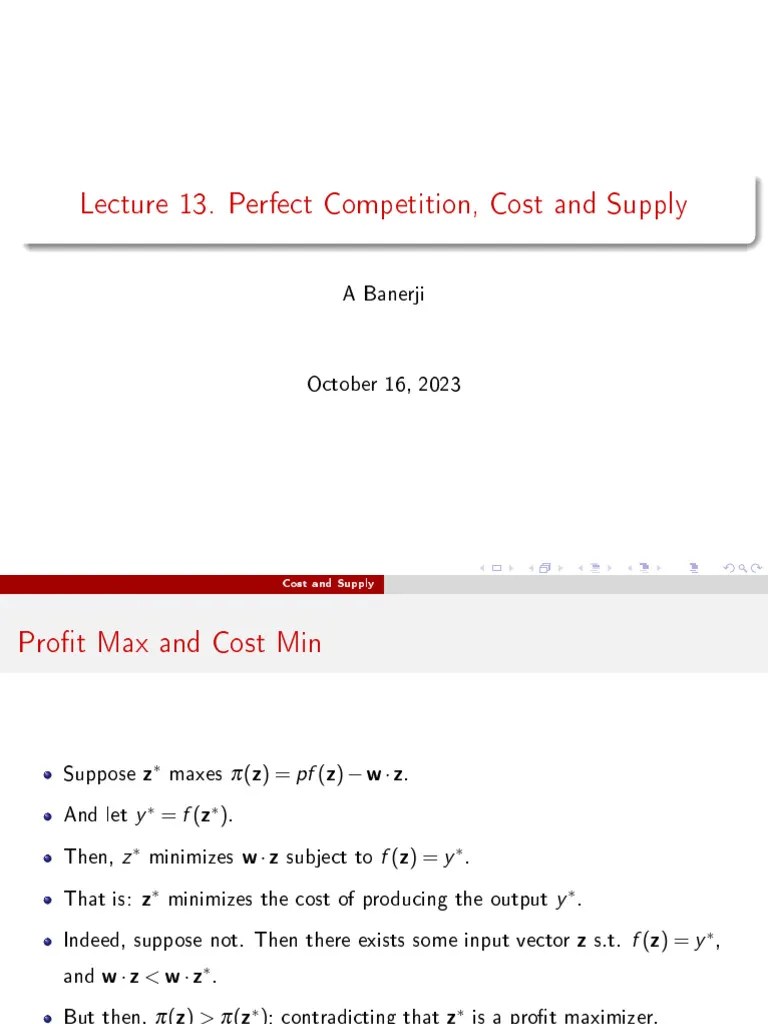 Lecture13 Perfect Competition, Cost And Supply | PDF | Average Cost | Perfect Competition