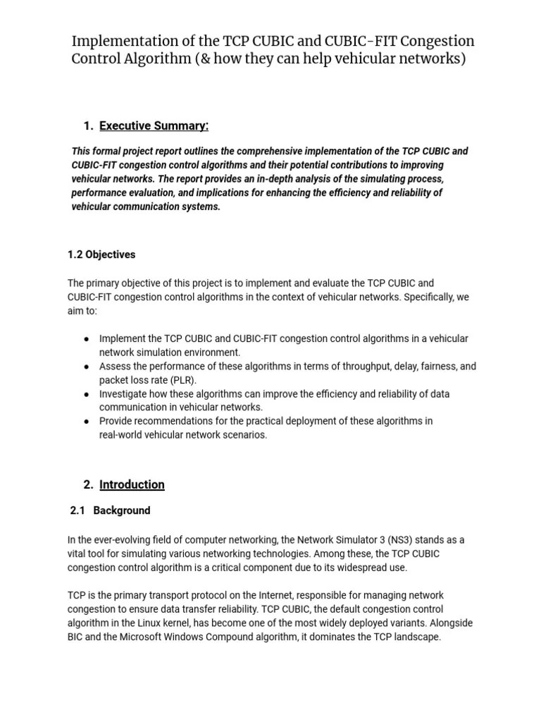 Computer Networks Report - Congestion Control Algorithms TCP CUBIC ...