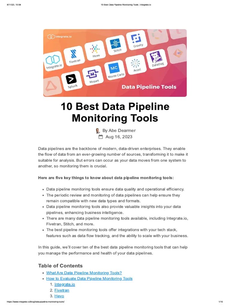 10 Best Data Pipeline Monitoring Tools - Integrate | PDF