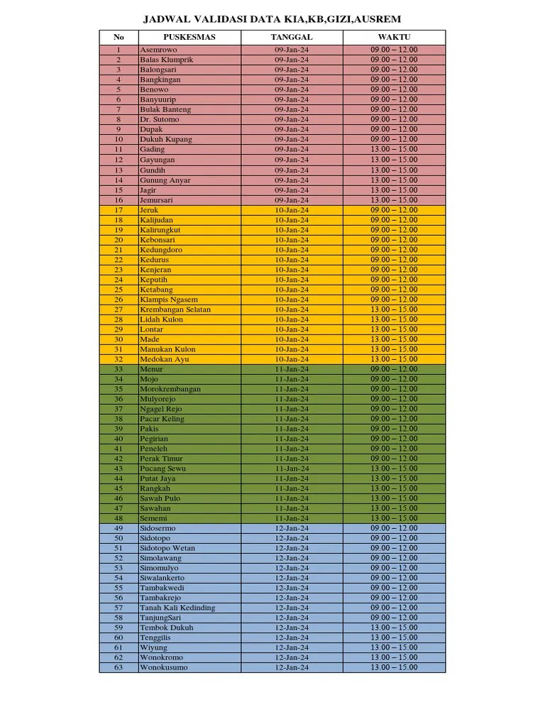 Jadwal Validasi KIA GIZI UKS | PDF