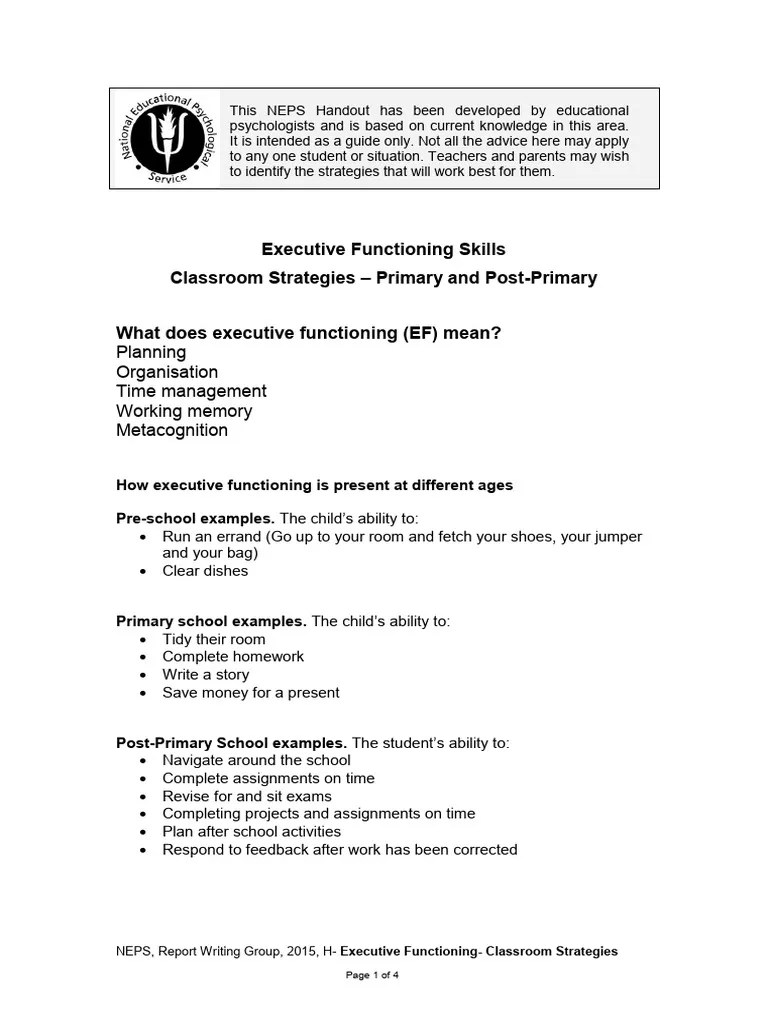 Executive Functioning Skills Development | Download Free PDF ...