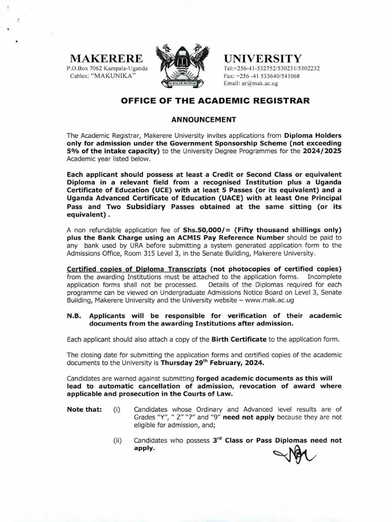 Diploma Holders Scheme Government Sponsorship Advert 2024 - 0001 | PDF ...