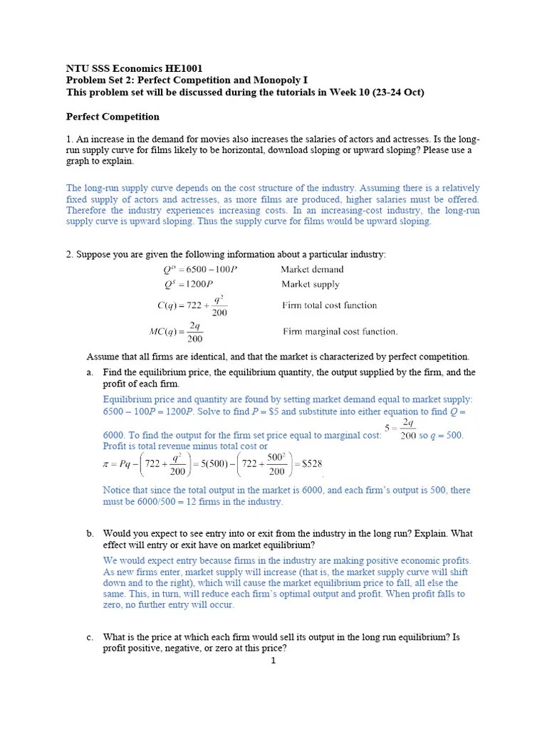 Problem Set 2 - Answer Keys | PDF | Profit (Economics) | Supply (Economics)