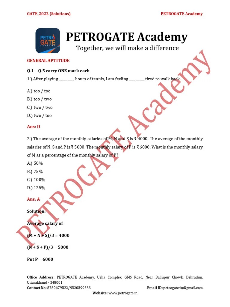 GATE 2022 (Solution) | Download Free PDF | Petroleum Reservoir ...