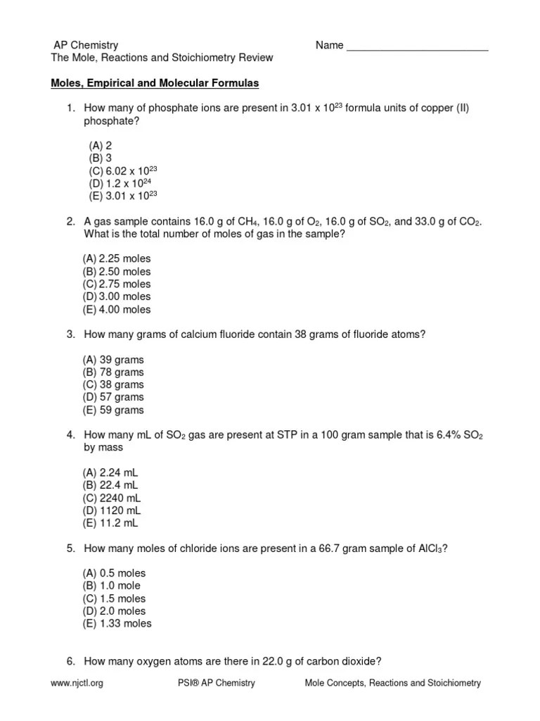 Mole Reactions And Stoichiometry Multiple | PDF | Stoichiometry | Mole (Unit)