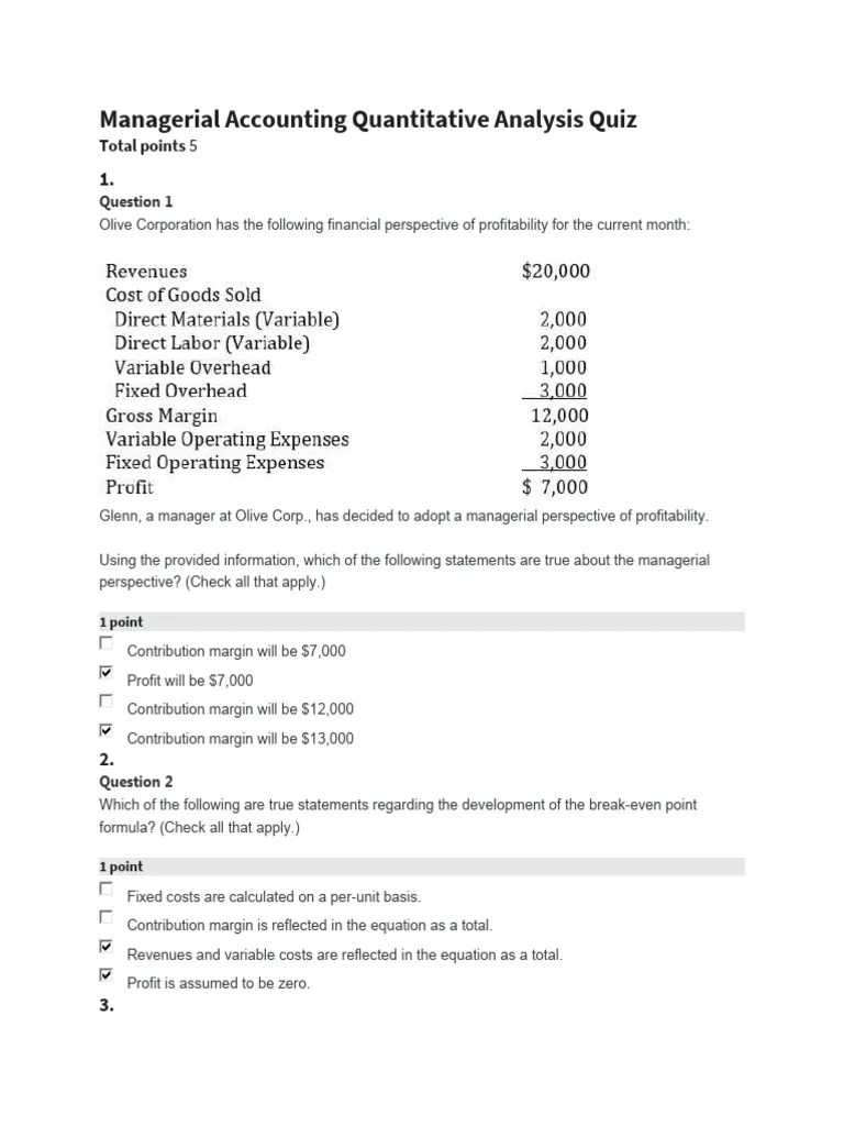 Coursera - Managerial Accounting Quantitative Analysis Quiz | PDF | Business
