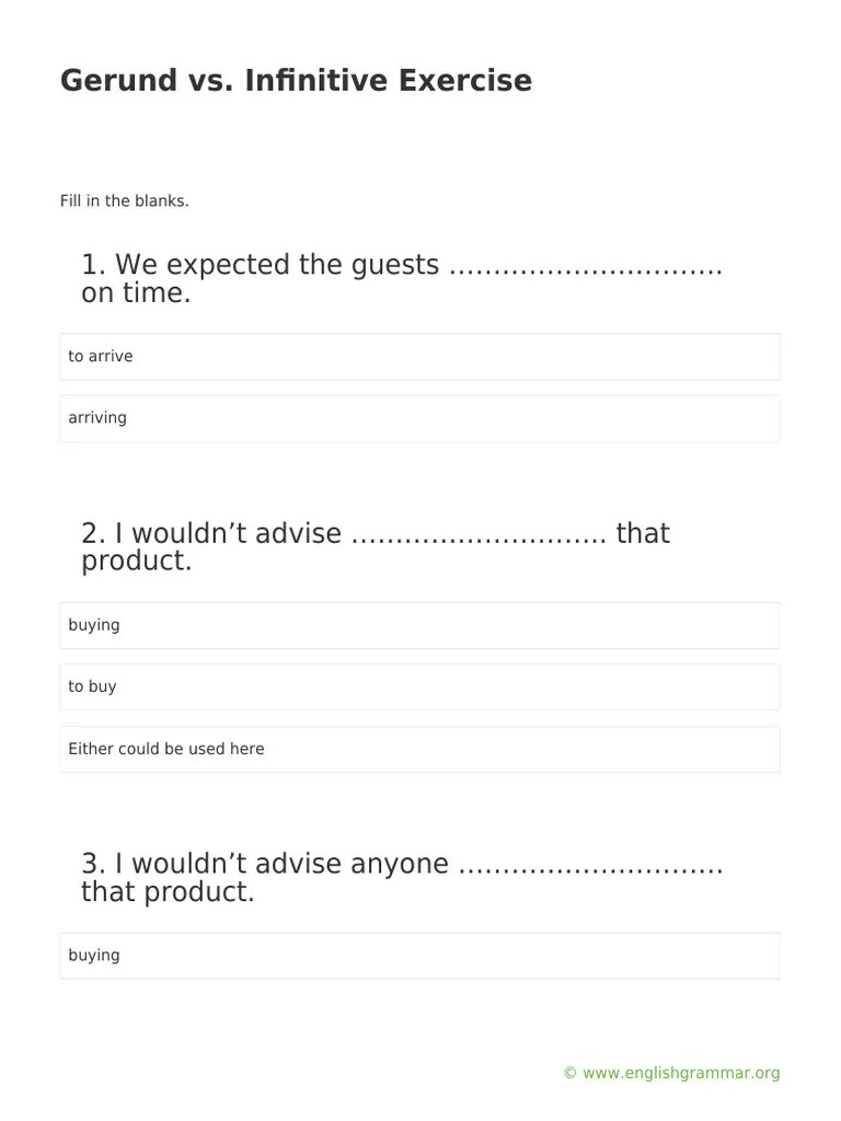 Gerund Vs. Infinitive Exercise | PDF