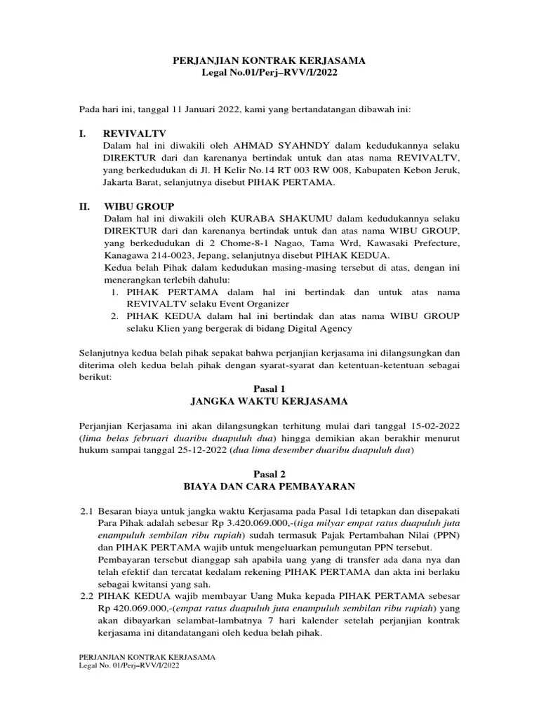 DRAFT Perjanjian Kerjasama | PDF