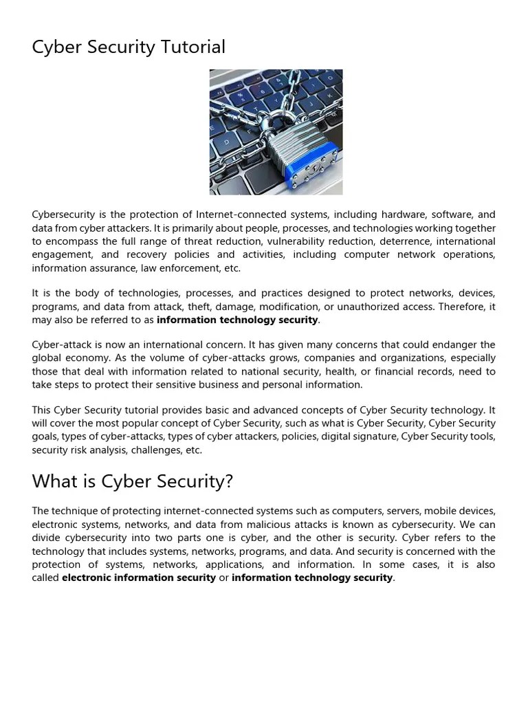 Cyber Security Tutorial | PDF | Security | Computer Security