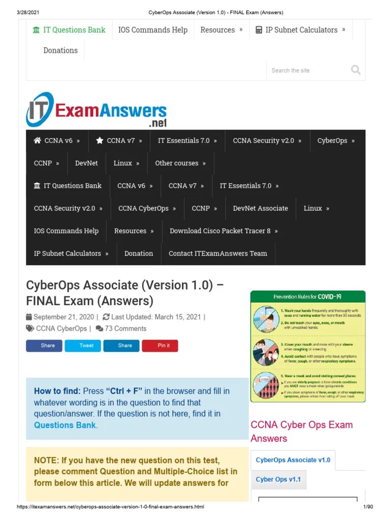 CyberOps Associate (Version 1.0) - FINAL Exam (Answers) | PDF ...