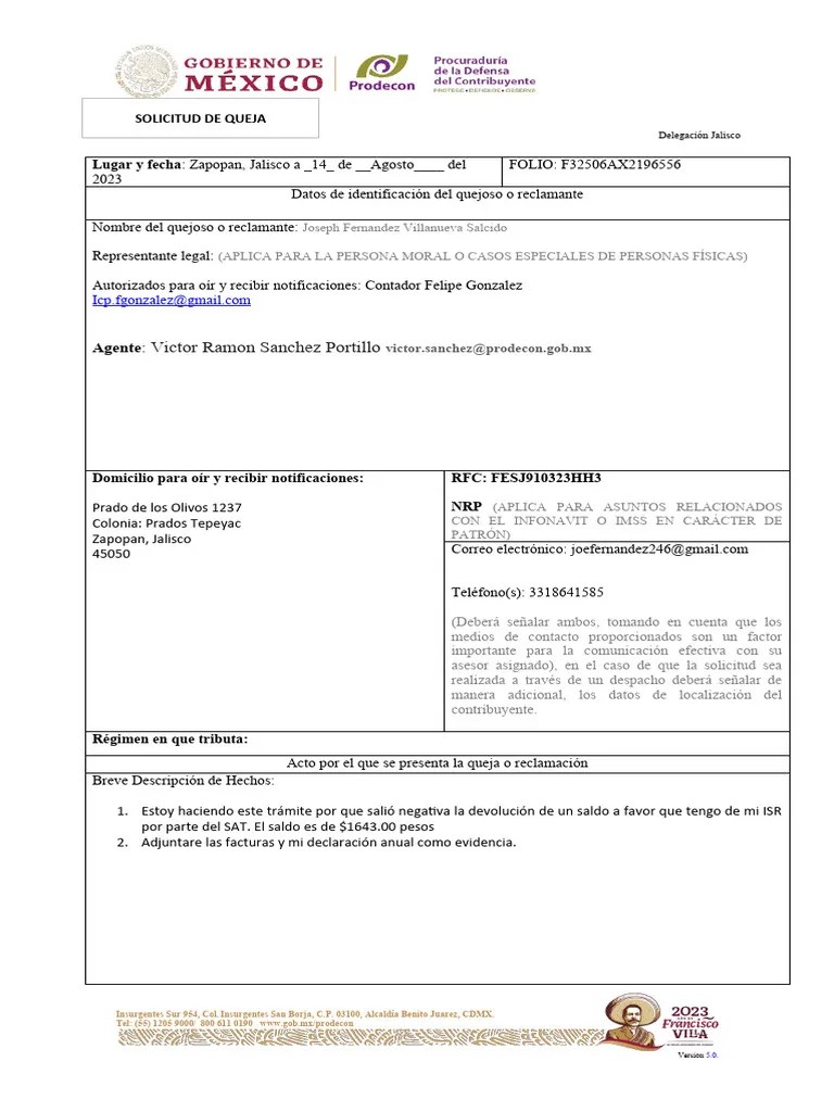 Formato Queja 2023 | PDF