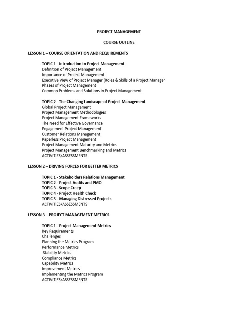 Project Management - Course Outline | PDF