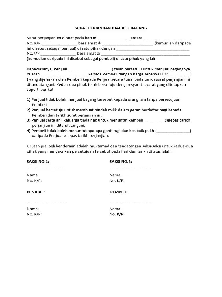Surat Perjanjian Jual Beli Bagang Fazz | PDF