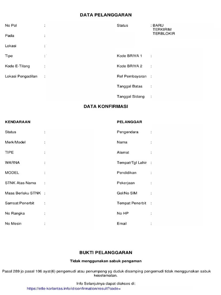 Contoh Dokumen Pelanggaran E-Tilang | PDF