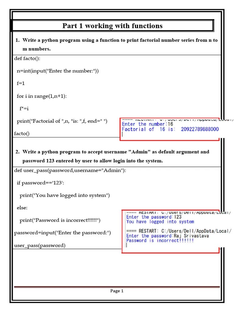 Part 1 Working With Functions | PDF | Parameter (Computer Programming ...