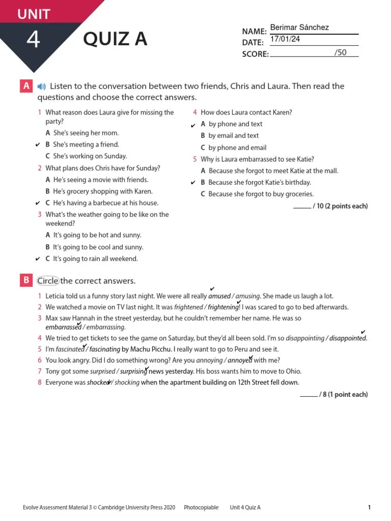 Evolve 3 Quiz Unit 4 - Editable | PDF