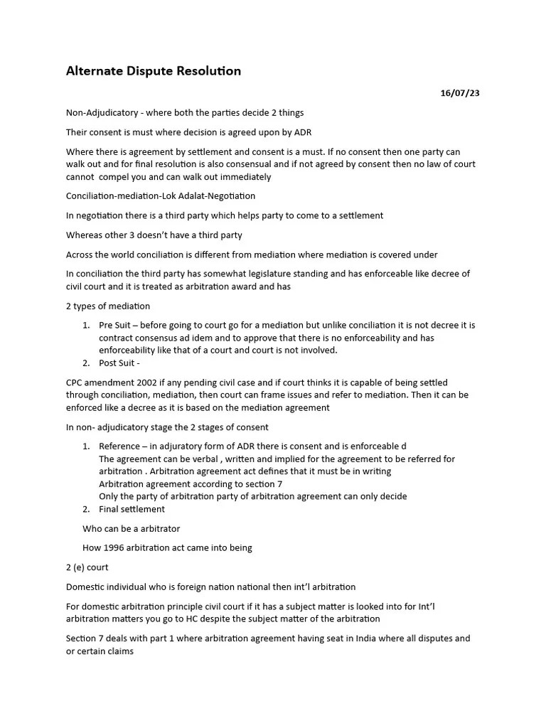 Alternate Dispute Resolution Notes | PDF | Alternative Dispute ...