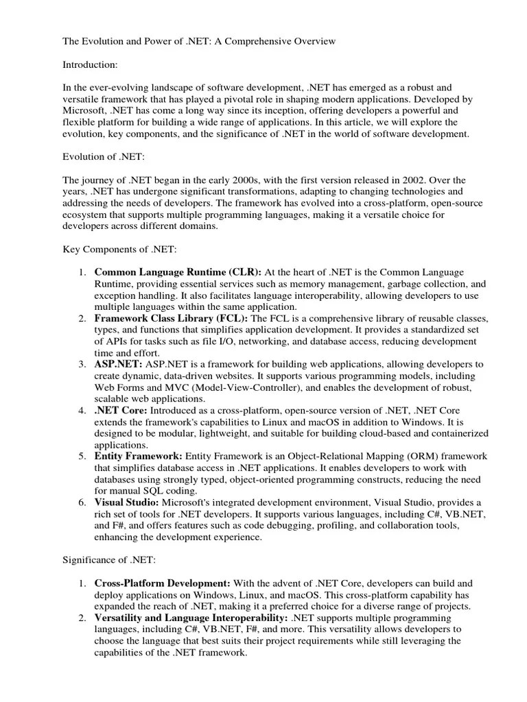 The Evolution And Power Of DOTNET | PDF | Entity Framework | Cross ...