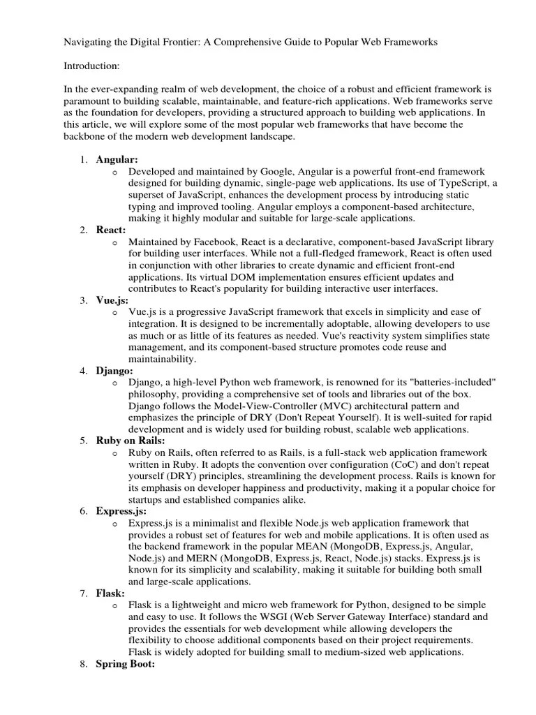 Comprehensive Guide To Popular Web Frameworks | PDF