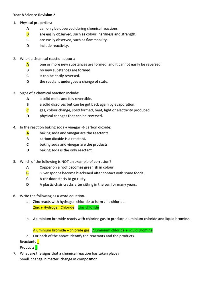Year 8 Science Revision 2 | Download Free PDF | Chemical Reactions | Water